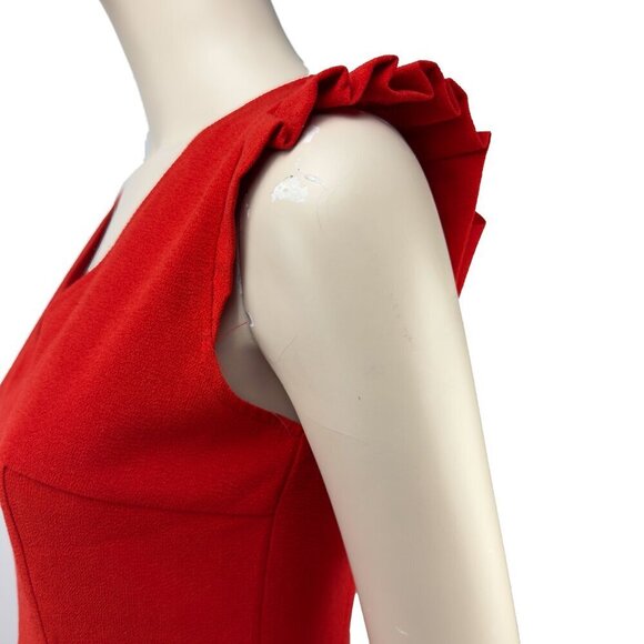 LA PETITE ÉTOILE Paris Openback Bow Neck Frill Shoulders Red Sleeveless Dress S - Picture 9 of 10